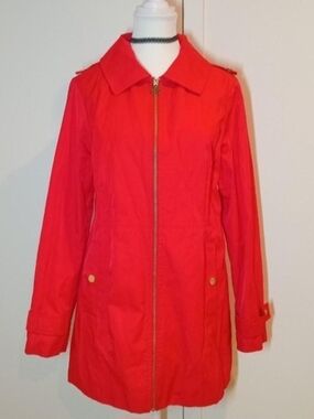 MICHAEL Michael Kors Bright Red Zip-Front Preppy Trench Coat Spring Jacket Offic